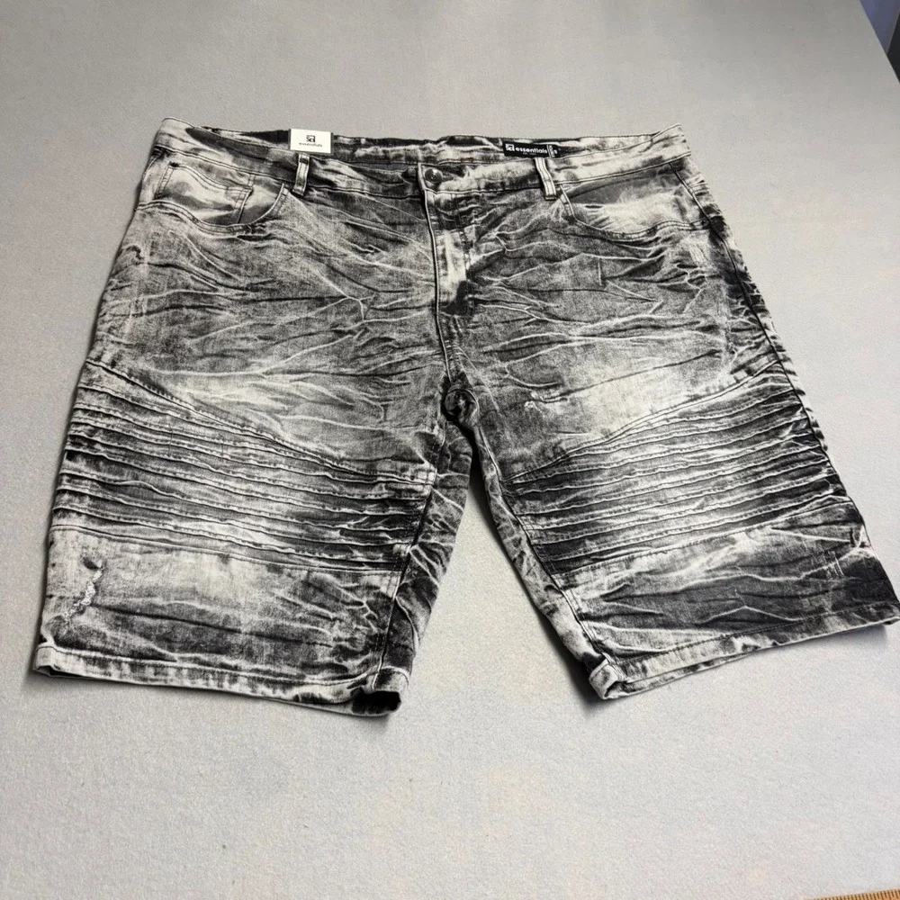 Southpole Essentials Mens 48 Acid Wash Moto Denim Shorts Gray Black Stretch New